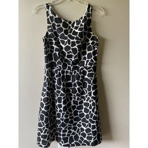ANN TAYLOR Size 2 Black & White Giraffe Sleeveless Fit & Flare Dress Side Zip